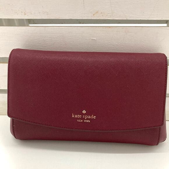 KATE SPADE, SMALL WINE SAFFIANO LEATHER CROSSBODY BAG - Picture 1 of 9